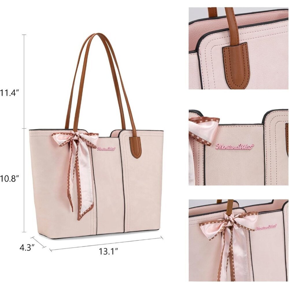 Women Cherry Blossom Coral Orange Imported Vegan Leather Top Handle Tote Bags - Picture 4 of 6